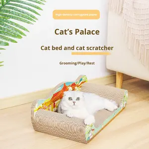 Divano Letto per Gatti Extra Large in Carta Non Sfilacciante, Tiragraffi, Chaise Longue con Motivo Gatto Cartoon, Giocattolo Multifunzione per Gatti - Product Image 1