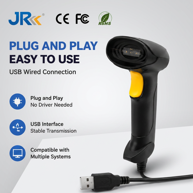 JR C997H Handheld 1D Laser Barcode Scanner Scanning Gun Wired Usb Plug and Play Bar Qr Code Reader for Store Warehouse Inventory