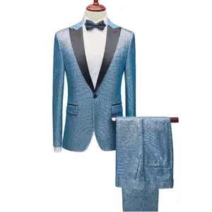 Luxe Bruidegom Bruiloft Pak 3 Stuk Mannelijke Blazers Slim Fit Pakken Voor Mannen Kostuum Business Formele Party Marine Licht blauwe Klassieke