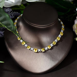 HIBRIDEファビュラスアフリカンキュービックジルコニアラグジュアリーイエローエンゲージメントウェディングブライダルネックレスイヤリングジュエリーセットN-909 - Product Image 4