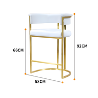 Tabouret de bar commercial confortable avec accoudoirs, cadre en acier inoxydable de luxe, rembourré, cadre en acier doré