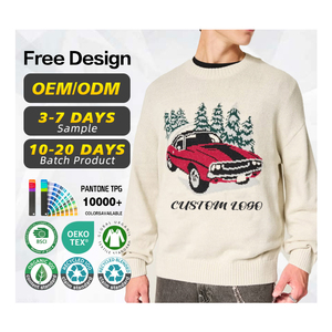 Suéter con Certificación GRS, Fabricante de Suéteres, Logotipo Personalizado, Suéter Navideño de Punto con Estampado Jacquard Gráfico de Algodón y Poliéster para Hombre - Product Image 1