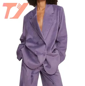 TUOYI Fashion Wholesale Purple Corduroy Women Blazer Winter Oversized Ladies Custom Notched Collar Blazers