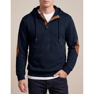FOXA <b>Men's</b> Hooded Sweatshirt Cotton Textured Long Sleeve Half Button <b>Pullover</b> Breathable Casual Wear - Product Image 2