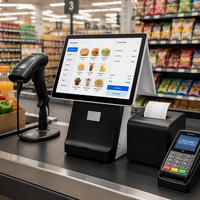 Terminal de point de vente tactile double écran 15,6 pouces avec écran client 11,6 pouces, terminal de point de vente Windows pour supermarché