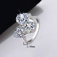 Bague de luxe vintage en argent sterling S925 avec trois pierres de moissanite de 6 carats, forme poire, ovale et cœur