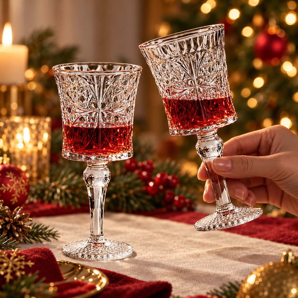 Decorative stemmed goblets with textured bowls