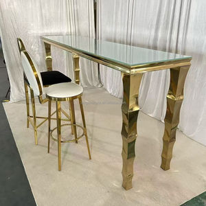High Quality Stainless Steel Rectangle <b>Bar</b> <b>Table</b> Bamboo Legs Glass Top High <b>Table</b> for Party Event - Product Image 1