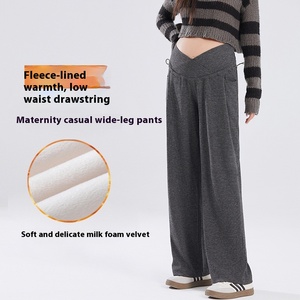 Automne hiver maternité jambe large doublé polaire vêtements d'extérieur décontractés <span class=keywords><strong>pantalon</strong></span> de riz gluant taille croisée Protection cordon chaud - Product Image 1