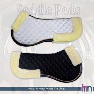 Demi-selle en tissu sergé de coton avec garniture en mousse de 16 mm, patch de sangle en cuir de vison et renfort en fourrure de renard, et doublure en maille. - Product Image 2
