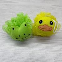 Éponges de bain pour enfants, nettoyeur de douche en forme de grenouille de canard, dessin animé, gommage du dos, éponge en maille, boules de luffa, houppette