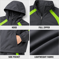 Ensemble survêtement sport IKDEER coupe-vent color block personnalisé avec pantalon court et capuche zippée pour la course en extérieur et le fitness