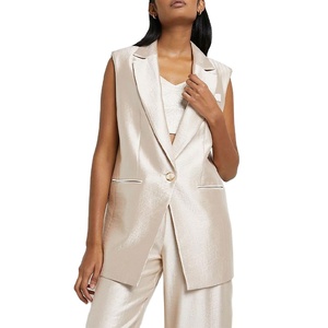 Venta <span class=keywords><strong>al</strong></span> por mayor de moda elegante señoras <span class=keywords><strong>Oficina</strong></span> abrigo de las mujeres traje de color personalizado dorado tallado sin mangas blazer para las mujeres - Product Image 5