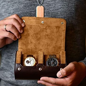 Wholesale OEM Logo <b>Black</b> Blue Brown Leather 1 Slot Travel 2 Slots Luxury 3 Slots <b>Watch</b> Roll case Rolling up <b>Watch</b> Box - Product Image 2