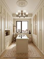 Dressing sur mesure de luxe français en MDF avec coiffeuse et éclairage LED pour chambre principale de villa