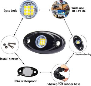ไฟร็อคไลท์กันน้ำสีเดียว 9W 9 หลอด LED สีม่วง สีขาวบริสุทธิ์ สำหรับรถบรรทุก รถยนต์ SUV - Product Image 5