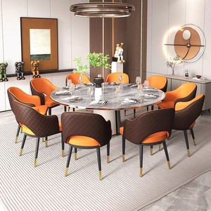 Fauteuil orange moderne avec structure noire et accents dorés pour salon ou salle à manger - Product Image 3