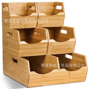 Caja de Almacenamiento Apilable de Bambú con Asas para Frutas y Verduras, Organización de Cocina, Forma Rectangular, Uso Doméstico - Product Image 2