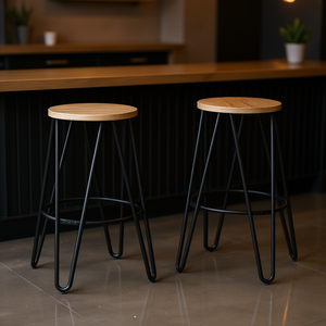 Ensemble de tabourets de bar Simeon, cadre en métal de 26 pouces, siège en bois, design industriel moderne pour bar, mobilier commercial - Product Image 2