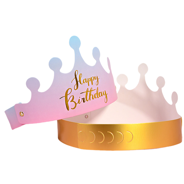 Crown Shape Gold and Pink Birthday Cap Colorful Paper Boxes for Special Occasions