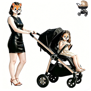 <span class=keywords><strong>Poussette</strong></span> pliable pour bébés de 1 à 12 mois, cadre <span class=keywords><strong>en</strong></span> alliage d'aluminium noir personnalisable, tissu <span class=keywords><strong>en</strong></span> polyester, capacité maximale de 20 à 22 kg - Product Image 1