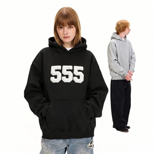 Custom Heavyweight 500GSM 100%cotton Puff Print 555 Hoodie Overisize Drop Shoulder Blank <b>Pullover</b> <b>for</b> <b>Men</b> - Product Image 2