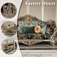 Ensemble de canapés de style turc de luxe, émeraude vert-bleu, bois sculpté doré, pour la décoration intérieure de villas royales et palais.