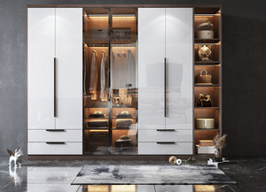 Armoire moderne de luxe personnalisable au design européen, portable, <span class=keywords><strong>porte</strong></span> <span class=keywords><strong>pliante</strong></span> en verre, armoire en MDF réglable pour la maison, le salon - Product Image 2