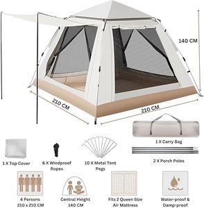 Carpa de Camping Automática de Fábrica, Carpa Familiar de 2 Capas con Toldo, Impermeable, de Apertura Rápida para Exteriores - Product Image 5