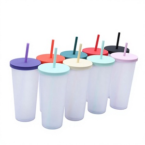 Gobelet réutilisable en plastique 2026 avec paille, vente en gros, logo personnalisé, 710 ml (24 oz), tasse à café givrée, couvercle coloré, bouteille pour boissons chaudes et froides - Product Image 1