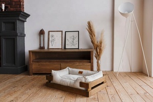 Hochwertiges Design großes Holz-Hundebett Kiste Möbel Extra-Hundebett Holzrahmen Haustierbett - Product Image 2