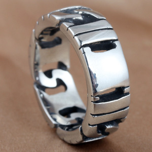 Men's <b>Titanium</b> Steel Hollow <b>Chain</b> Ring Geometric Openwork Design Silver Color 213053 - Product Image 1
