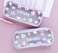 Trousse à crayons transparente en toile polyester fleur de Sakura rose de grande capacité Boîte de rangement élégante et durable pour crayons école