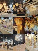 Lampe sur pied en fer plaqué or à 4 niveaux avec chaîne en cristal K9, télécommande, éclairage à intensité variable, décoration pour mariage, fête, événement