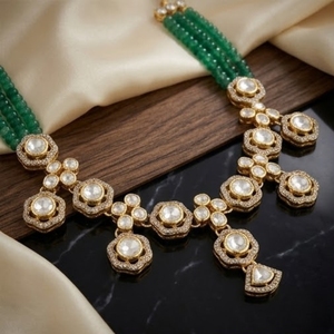 Elegante Juego de Collar con Colgante de Cuentas Verdes para Mujer, Joyería Tradicional India, Collar y Aretes para Bodas y Fiestas - Product Image 2