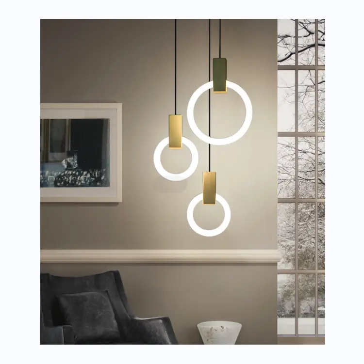 Wholesale north europe modern led white acrylic circular pendant light chandelier for hotel villa staircase bedroom restaurant