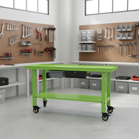Banc de travail roulant robuste pour outils industriels avec 1 étagère inférieure, table de travail en acier pour atelier, usine, réparation automobile