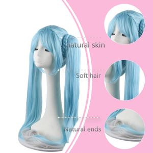 Peluca de <span class=keywords><strong>Cosplay</strong></span> de <span class=keywords><strong>Miku</strong></span> en Stock, Fabricada en Fábrica de Pelucas, Superventas, Cabello Sintético Resistente al Calor con Cola Doble para Conveniones de Rol - Product Image 6