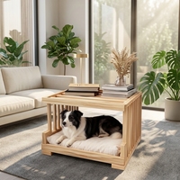 Dongma Luxuriöses Indoor-Holz-Haustierbett mit Nachttischfunktion, Elegantes Wohnzimmermöbel mit Tiermuster, Hundebox aus Holzkonstruktion, Einfach zu Montieren