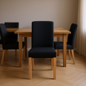 Sedia da Pranzo in Tessuto Nero con Gambe in Legno, Design Ergonomico, Arredamento Moderno per la Casa - Product Image 2