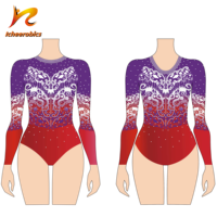Justaucorps de gymnastique unisexe à manches longues Icheerobics Competition Ombre Mystique, tissu polyester/spandex avec cristaux AB, coupe personnalisée