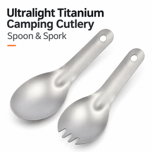 Mini cuillère-fourchette en titane ultralégère, couverts de camping portables, vaisselle d'extérieur pour la randonnée, le trekking et les voyages - Product Image 1