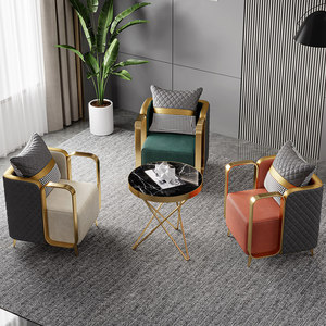 Poltrona di Lusso in Metallo Dorato Stile Nordico Moderno, Set di <span class=keywords><strong>Sedie</strong></span> in Pelle, Poltrona Wing, Arredamento per <span class=keywords><strong>Soggiorno</strong></span>, Divano, <span class=keywords><strong>Sedie</strong></span> Lounge - Product Image 5