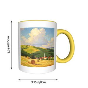 Taza de Cerámica AB Sides con Diseño de Paisaje Campestre, Asa y Cuerpo Amarillos, Impresión Sublimada, Vajilla para el Hogar - Product Image 3