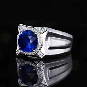 Anillo para hombre SGARIT de oro de 18 quilates con zafiro natural azul real de 3.04 quilates, joyería con diamante natural de 42 piezas y 0.105 quilates, certificado AIGS+NGTC - Product Image 3