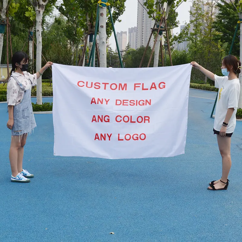 All'ingrosso all'aperto qualsiasi dimensione pubblicità standard 3x5 bandiere promozione bandiere personalizzate bianche, banner