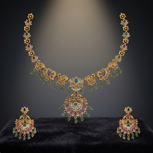 Wedding-Ready Antique Zinc Alloy Flower Necklace with Synthetic Zircon Stones 183362 - Product Image 3