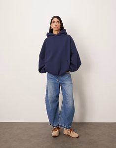 2026 Plus Size <strong>Women's</strong> Hoodies Sweatshirts 70% Cotton 30% Polyester Balloon Sleeve Oversized Premium Heavy Weight <strong>Hoodie</strong> in <strong>Navy</strong> - Product Image 2