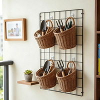 Panier suspendu en rotin tressé avec poignée, organisateur de rangement rustique style ferme, panier mural portable suspendu