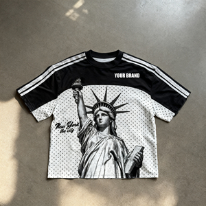 Oem York Souvenirs New Jersey Silk <b>Screen</b> Printed Short Oversized Streetwear Graphic Stripe American Football Boxy Cropped - Product Image 1